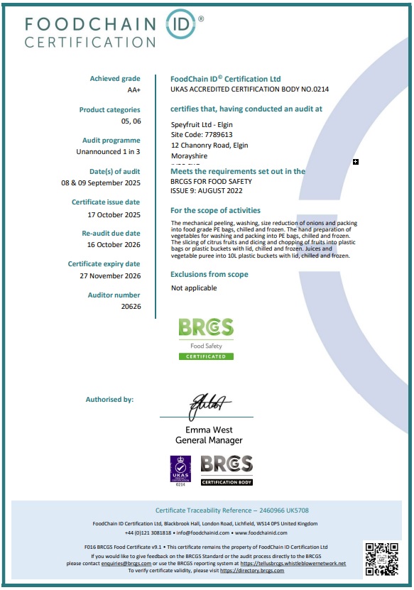 Speyfruit Foodchain Accreditation